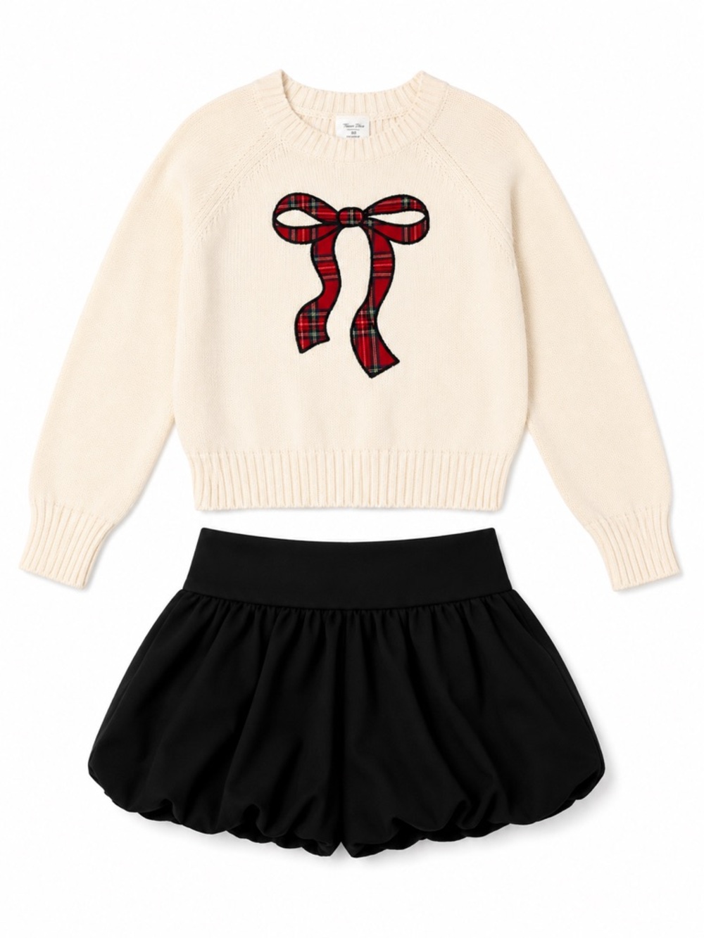 NWOT - Tween Diva Plaid Bow Sweater & Black Skort Set | Girls Size 10
